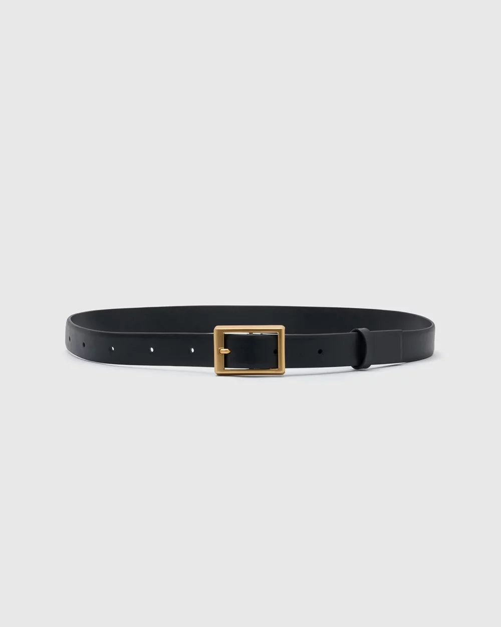 Classic Black Leather Belt With Square Gold Buckle