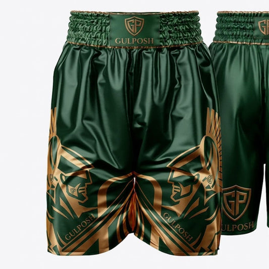 Gulposh Spartan Edition Professional Boxing Trunks (Emerald Green / Gold Metallic).