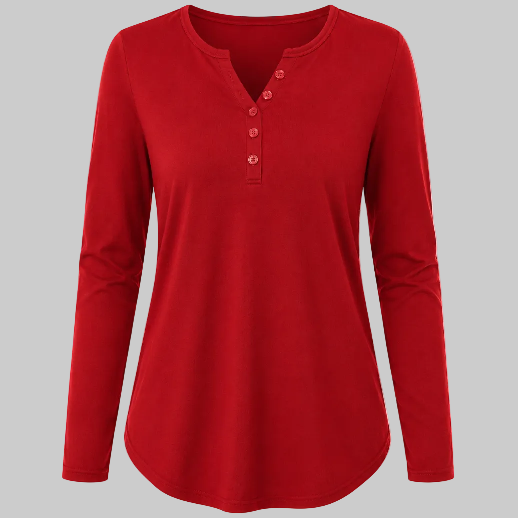 Women's Long Sleeve Henley Neck Casual T-Shirt/ Top