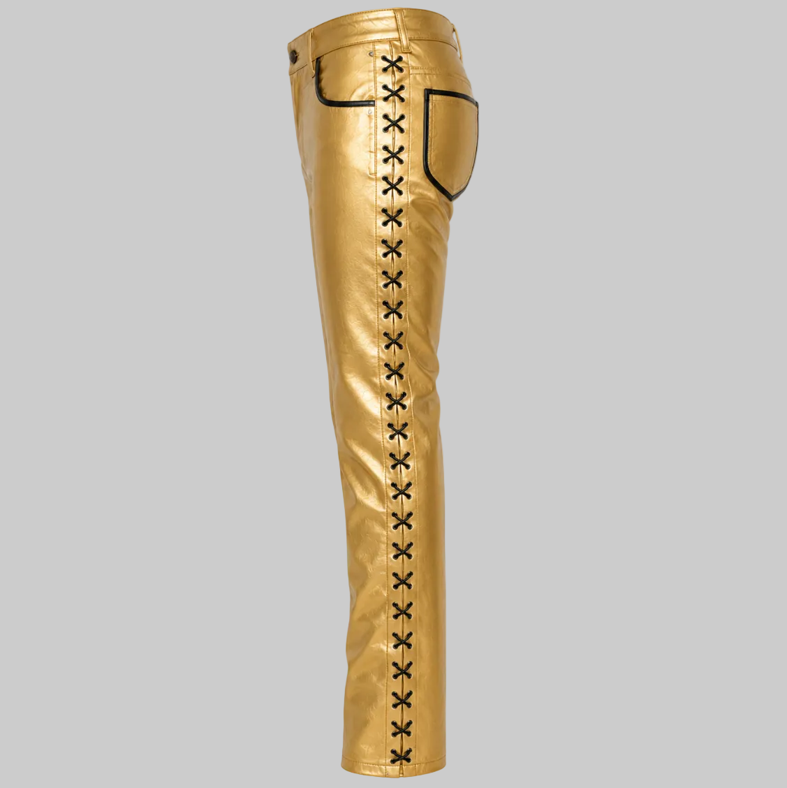 Golden Luxe Faux Leather Cargo Pant with Black Koka Trim