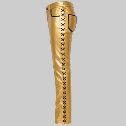Golden Luxe Faux Leather Cargo Pant with Black Koka Trim