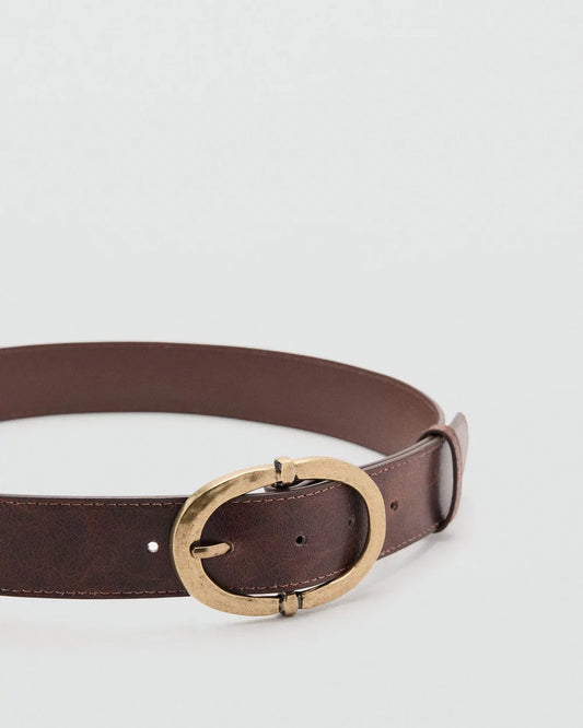 Vintage Oval Buckle Leather Belt (Antique Brass Edition)