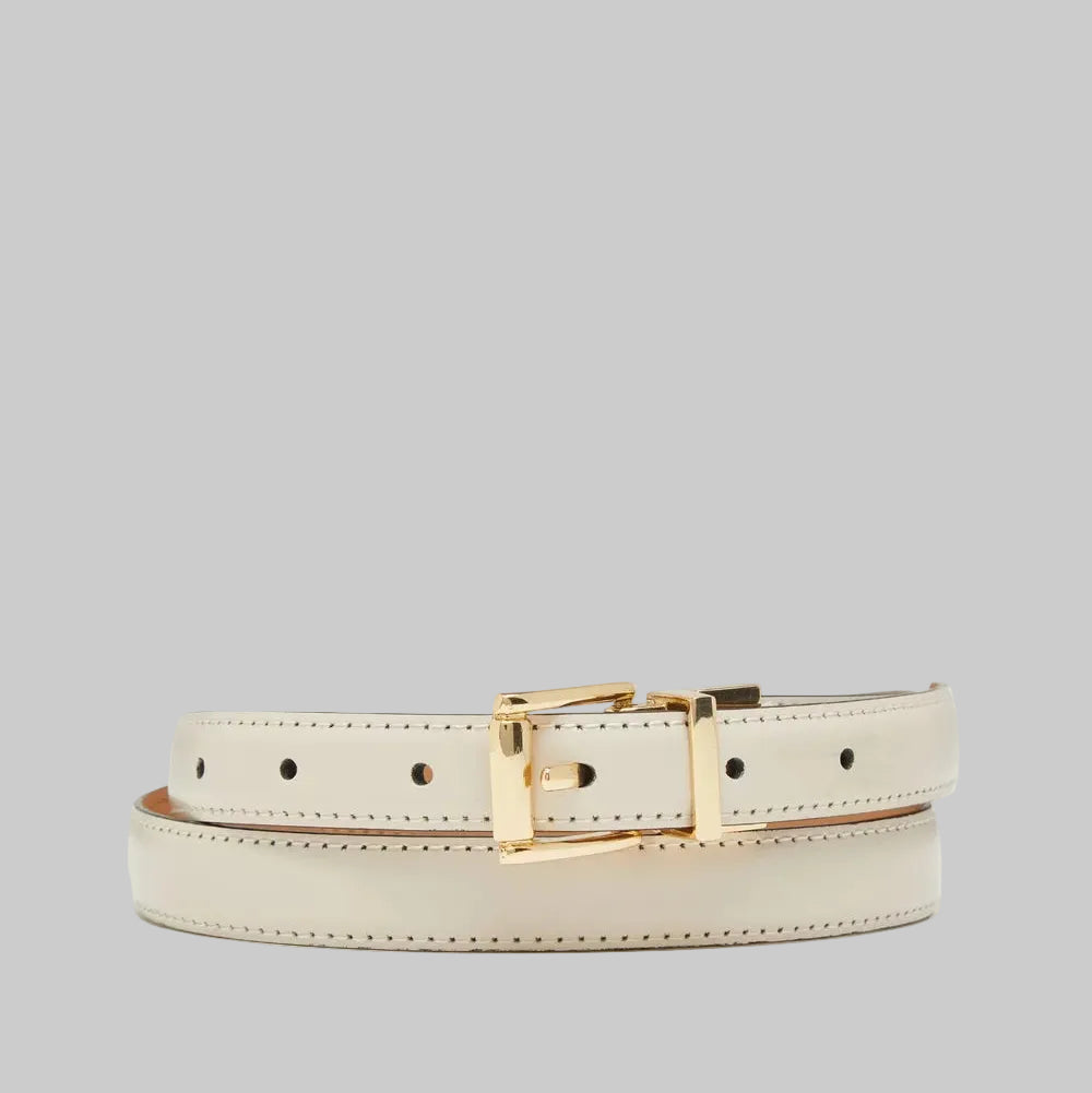 Classic Tan Leather Skinny Belt (Gold Hardware Edition)