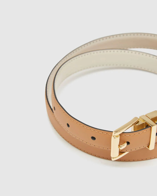 Classic Tan Leather Skinny Belt (Gold Hardware Edition)