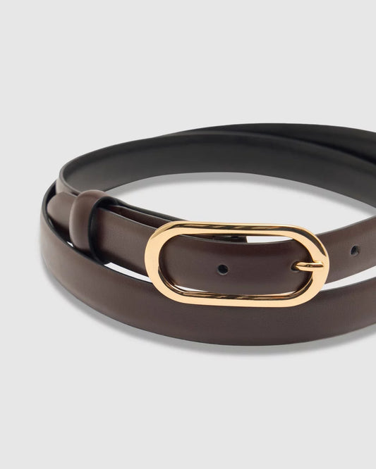 "Eclipse" Leather Dress Belt-Dark Chocolate