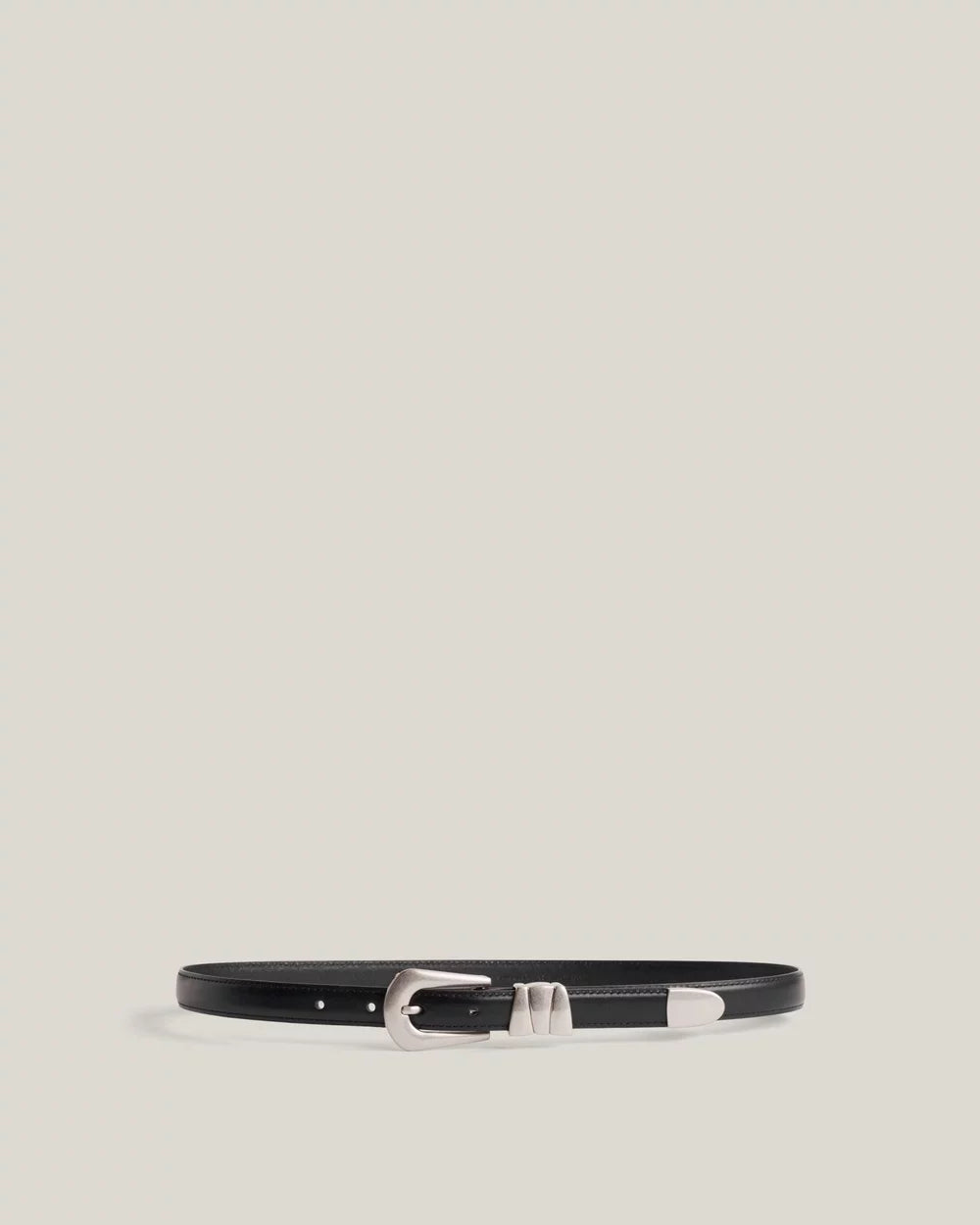 Curved Disc Leather Skinny Belt (Burgundy Edition)