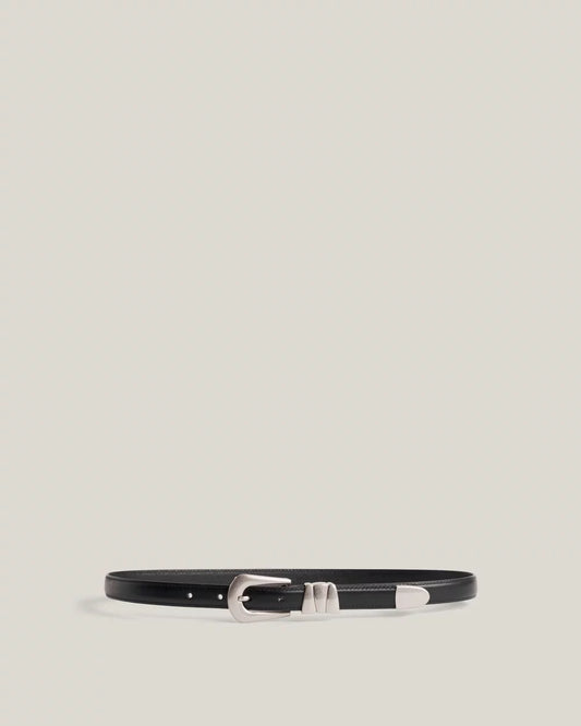 Curved Disc Leather Skinny Belt (Burgundy Edition)