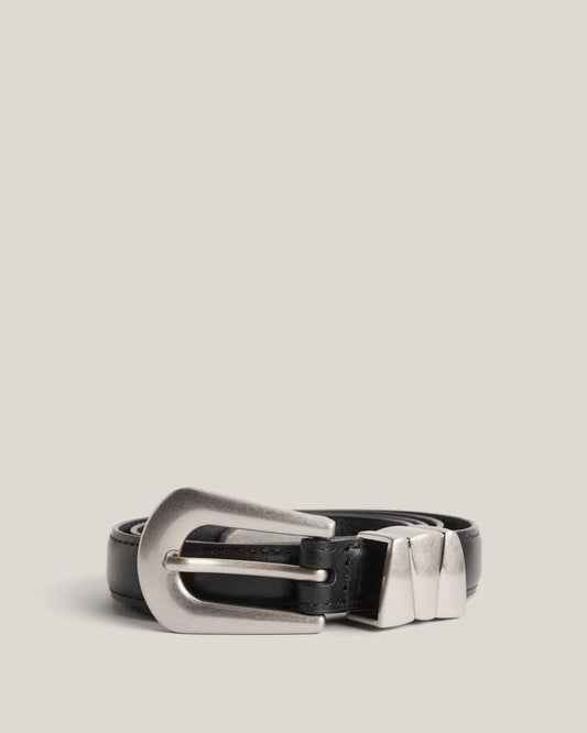 Curved Disc Leather Skinny Belt (Burgundy Edition)