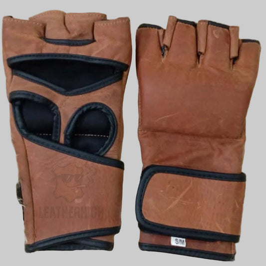 Premium Tan Leather MMA Grappling & Bag Gloves
