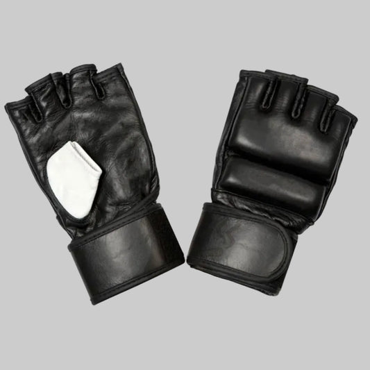 Pro-Series Black Leather MMA Grappling & Sparring Gloves