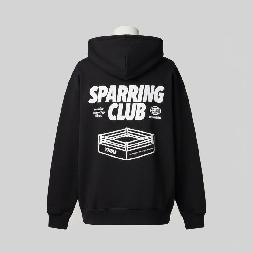 BOXRAW Sparring Club Oversized Fleece Hoodie (Washed Black / Charcoal Edition)