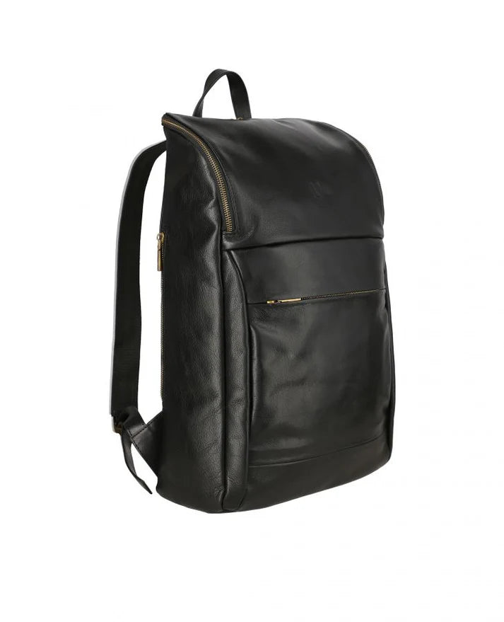 Urban Minimalist Roll-Over Leather Backpack (Stealth Black)