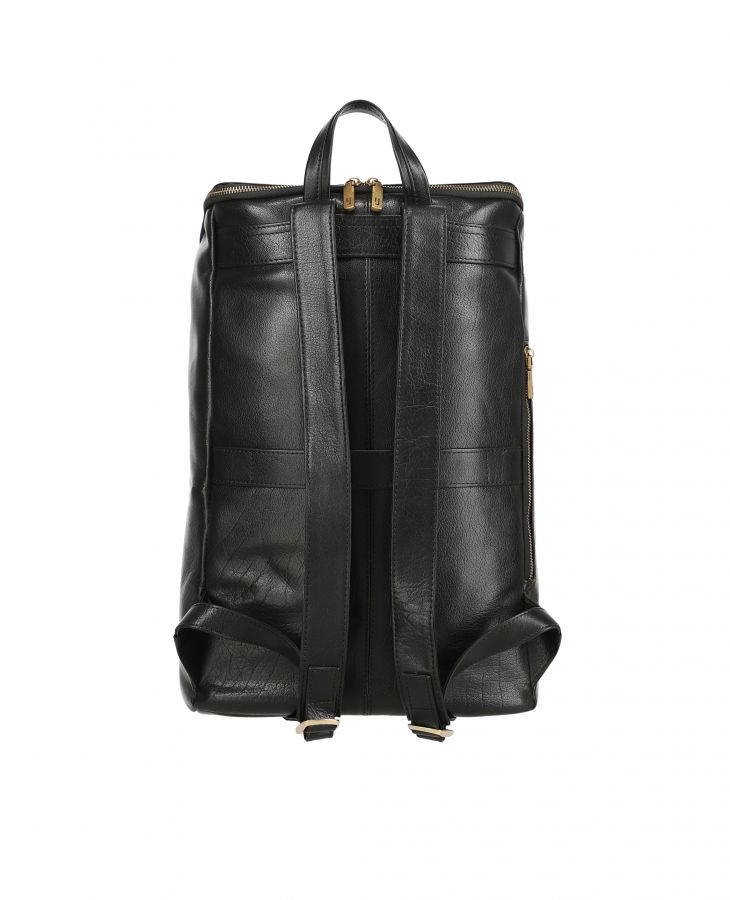 Urban Minimalist Roll-Over Leather Backpack (Stealth Black)