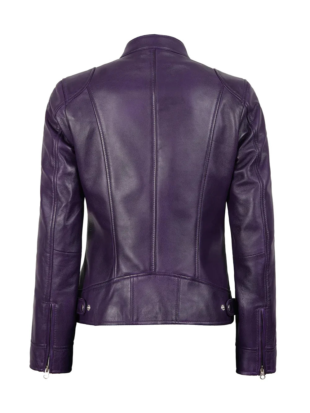 Women's Slim-Fit Purple Leather Moto Jacket.
