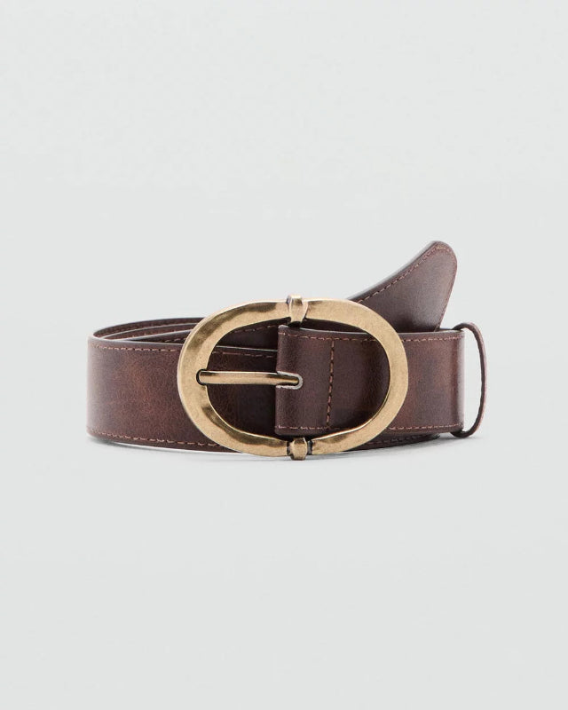Vintage Oval Buckle Leather Belt (Antique Brass Edition)