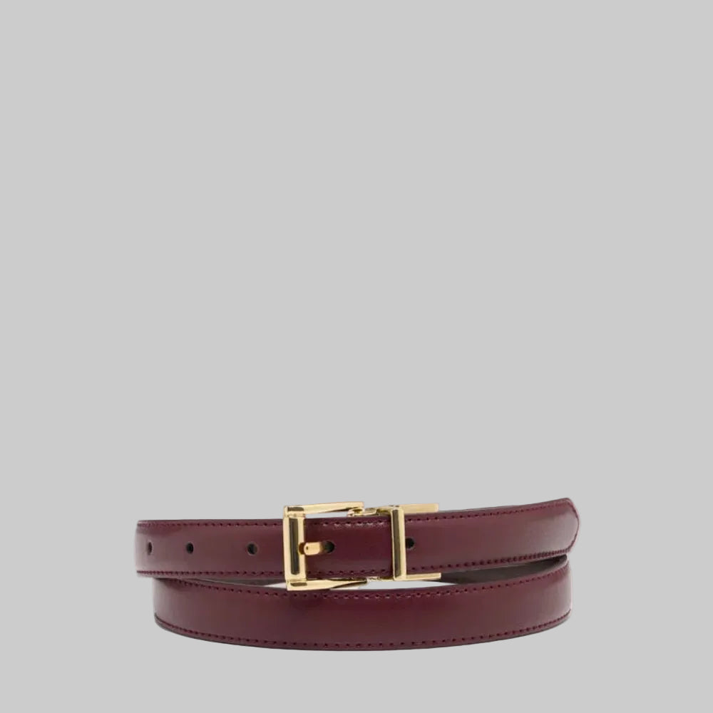 Women's Slim Leather Dress Belt (Burgundy Edition)