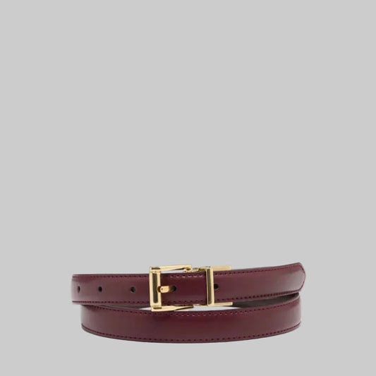 Women's Slim Leather Dress Belt (Burgundy Edition)