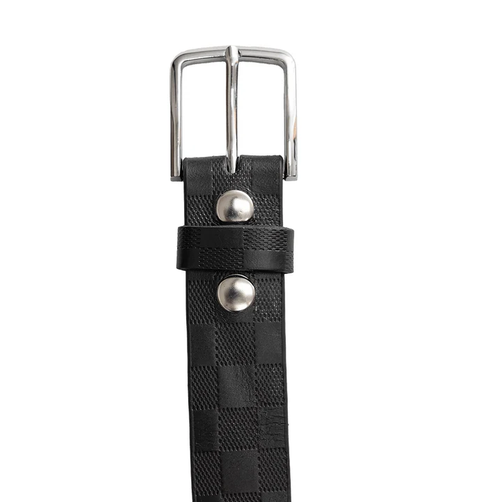 Premium Checkered Leather Belt Graphite Edition