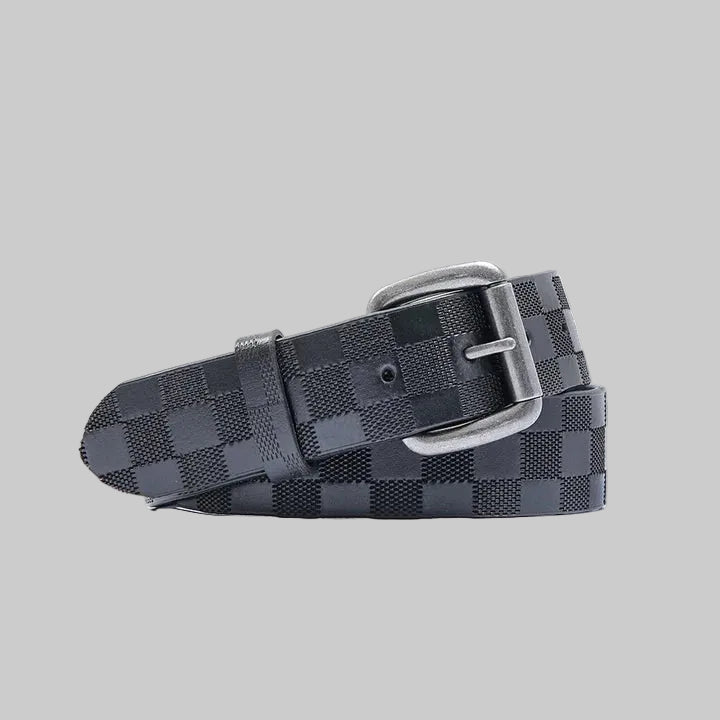 Premium Checkered Leather Belt Graphite Edition
