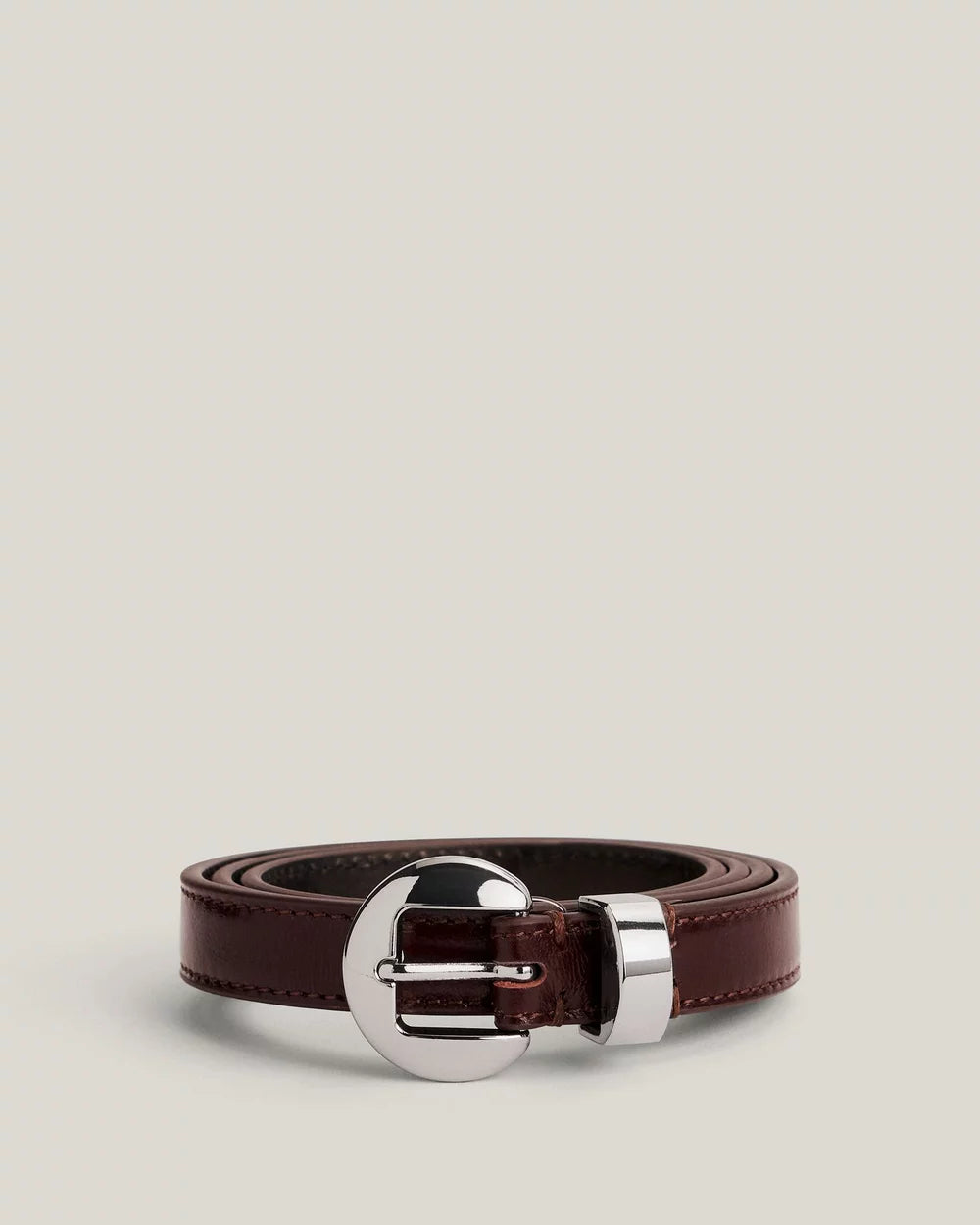 " Curved Buckle Leather Belt