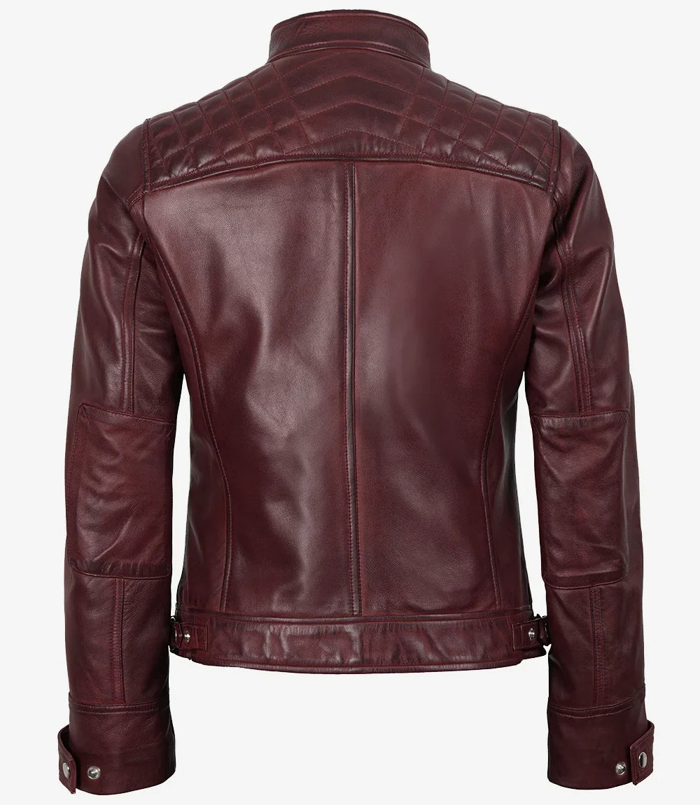 The "Racer-X" Women's Quilted Biker Jacket Deep Maroon