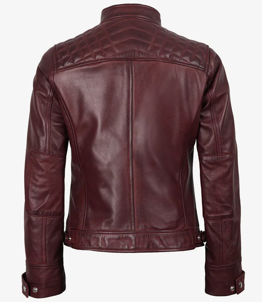 The "Racer-X" Women's Quilted Biker Jacket Deep Maroon