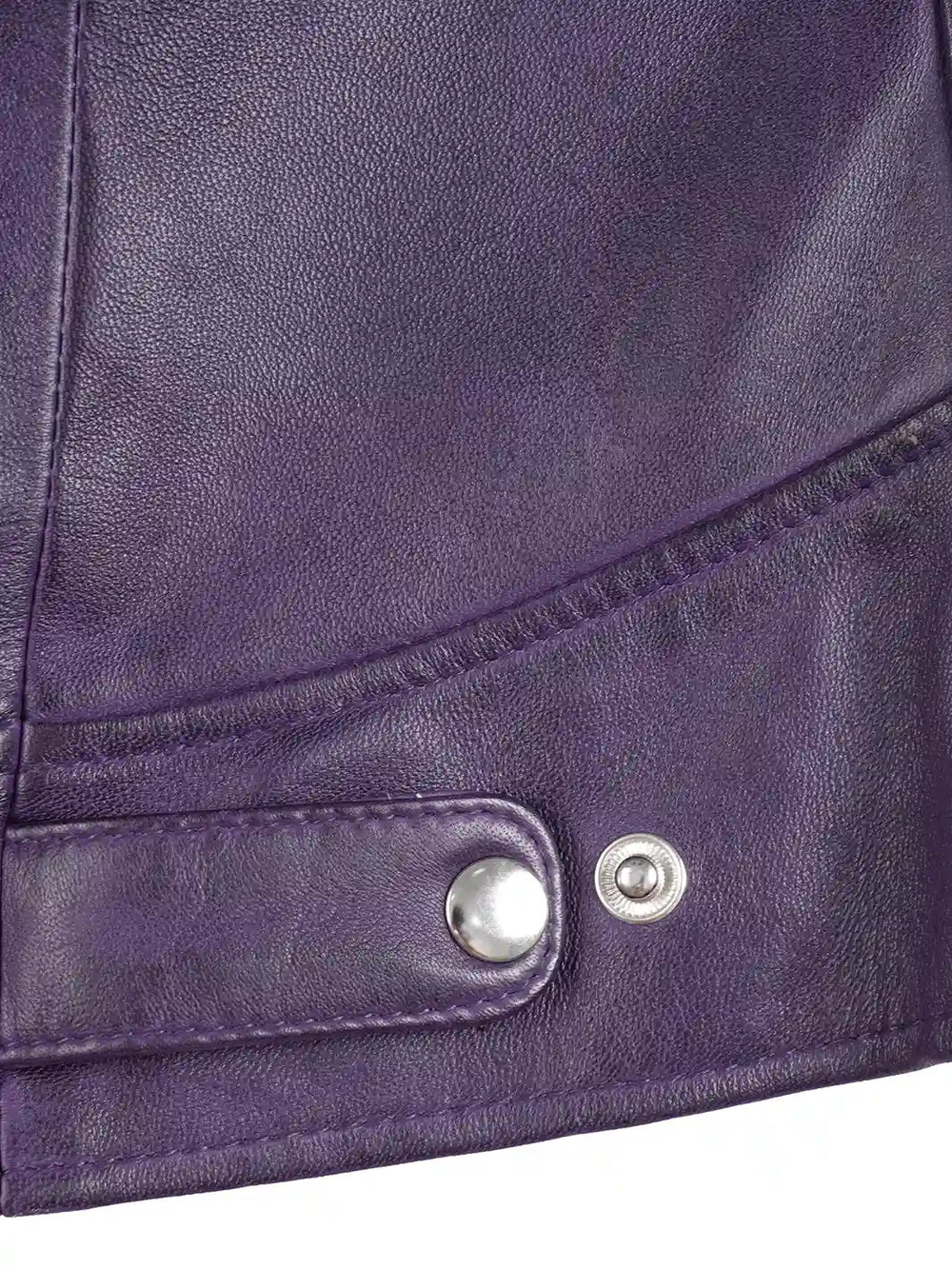 Women's Slim-Fit Purple Leather Moto Jacket.