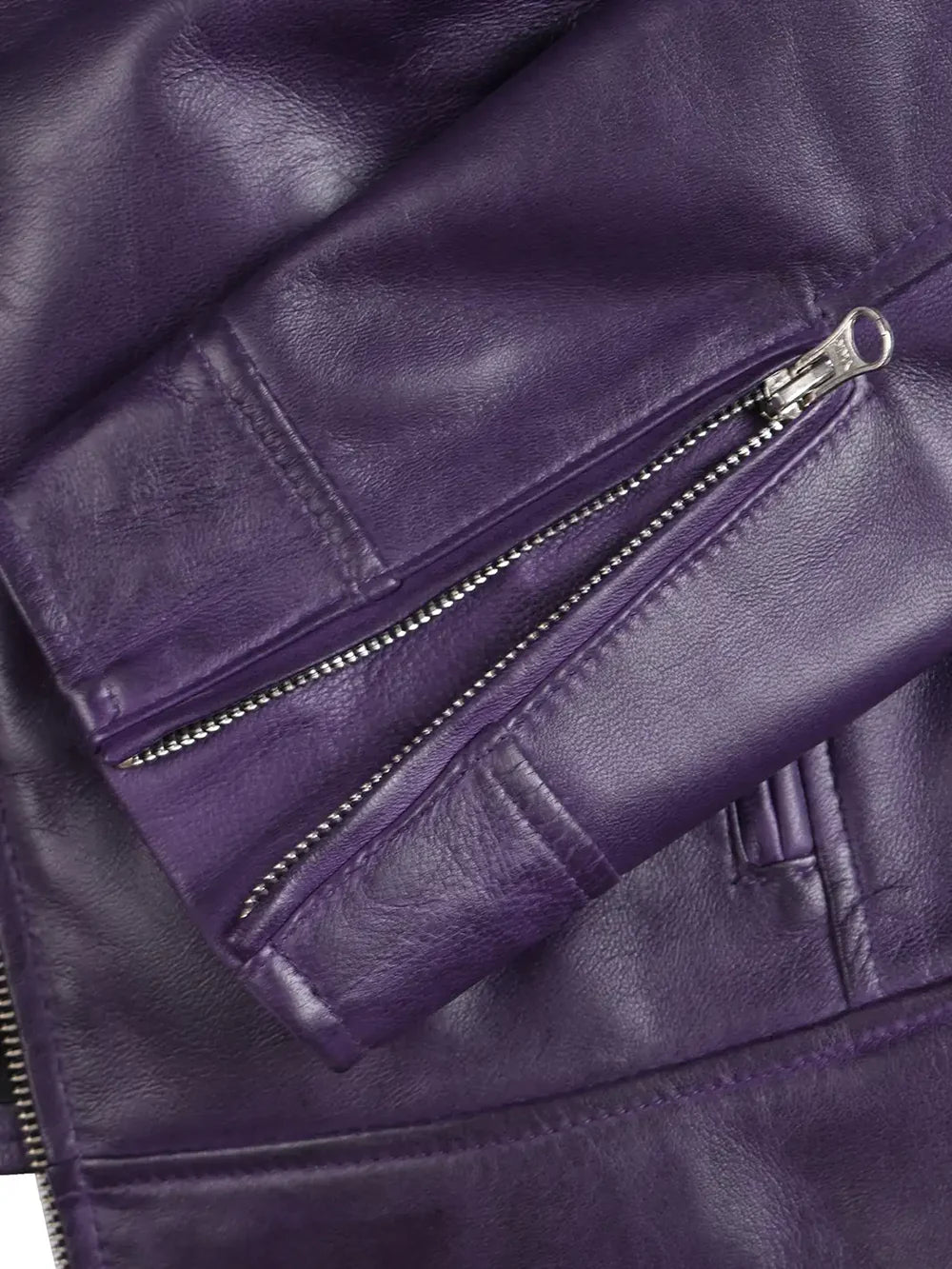 Women's Slim-Fit Purple Leather Moto Jacket.